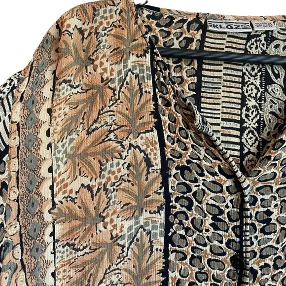 Vintage Kloz Animal Print Tribal Stripe Tunic Blouse Earth Tone Boho Artwear Top - Picture 5 of 9